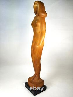 Hand Carved Wood Nude Lady Woman Folk Art Sculpture Statue, M. James @1962 SMC