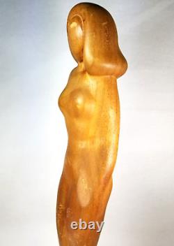 Hand Carved Wood Nude Lady Woman Folk Art Sculpture Statue, M. James @1962 SMC