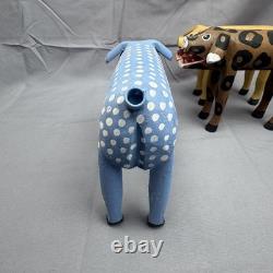 Hand Carved Wood Pig Sculptures Set of 3 Folk Art Painted Signed DP 2007-2010