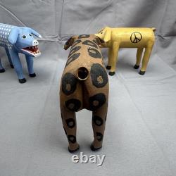 Hand Carved Wood Pig Sculptures Set of 3 Folk Art Painted Signed DP 2007-2010