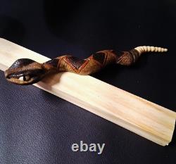 Hand Carved Wood Rattlesnake Folk Art Detailed 11 Actually Rattles