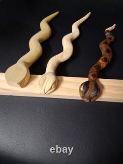 Hand Carved Wood Rattlesnake Folk Art Detailed 11 Actually Rattles