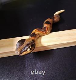 Hand Carved Wood Rattlesnake Folk Art Detailed 11 Actually Rattles
