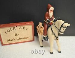 Hand Carved Wood Santa & Saddled Horse withToys by Famed Folk Artist Mark Glandon