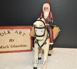 Hand Carved Wood Santa & Saddled Horse withToys by Famed Folk Artist Mark Glandon