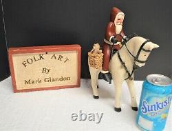 Hand Carved Wood Santa & Saddled Horse withToys by Famed Folk Artist Mark Glandon