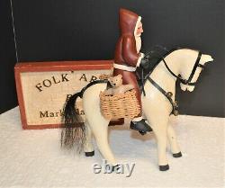 Hand Carved Wood Santa & Saddled Horse withToys by Famed Folk Artist Mark Glandon