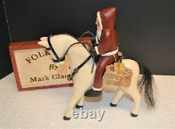 Hand Carved Wood Santa & Saddled Horse withToys by Famed Folk Artist Mark Glandon