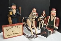 Hand Carved Wood Santa & Saddled Horse withToys by Famed Folk Artist Mark Glandon