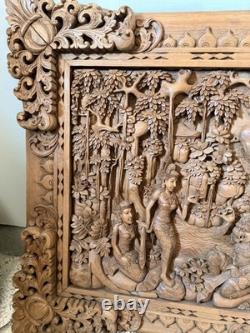 Hand Carved Wood Scene Wall Hanging Folk Art