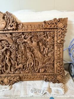 Hand Carved Wood Scene Wall Hanging Folk Art