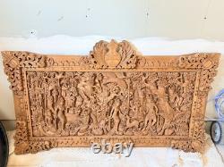 Hand Carved Wood Scene Wall Hanging Folk Art
