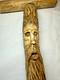 Hand Carved Wood Spirit Wizard Walking Stick Cane 46 T Handle Folk Art Unique
