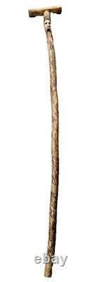 Hand Carved Wood Spirit Wizard Walking Stick Cane 46 T Handle Folk Art Unique