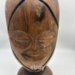 Hand Carved Wooden Djembe Drum 21 Tribal Face African Style Folk Art Japan