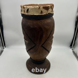 Hand Carved Wooden Djembe Drum 21 Tribal Face African Style Folk Art Japan