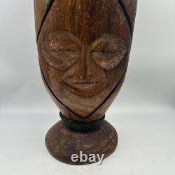 Hand Carved Wooden Djembe Drum 21 Tribal Face African Style Folk Art Japan