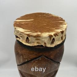 Hand Carved Wooden Djembe Drum 21 Tribal Face African Style Folk Art Japan