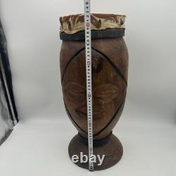 Hand Carved Wooden Djembe Drum 21 Tribal Face African Style Folk Art Japan