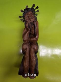 Hand Carved Wooden Jesus Christ Folk Art Sculpture Religious Figure Statue
