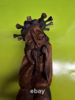 Hand Carved Wooden Jesus Christ Folk Art Sculpture Religious Figure Statue