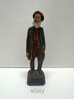 Hand Carved Wooden Man Figurine Vintage Folk Art Character in Rustic Clothing