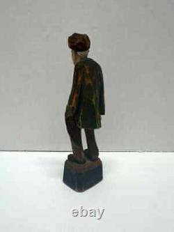 Hand Carved Wooden Man Figurine Vintage Folk Art Character in Rustic Clothing