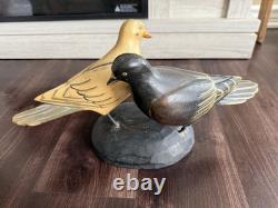 Hand Carved Wooden Painted Pair Of Pigeons 15 Folk Art Outsider