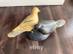 Hand Carved Wooden Painted Pair Of Pigeons 15 Folk Art Outsider