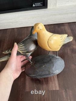 Hand Carved Wooden Painted Pair Of Pigeons 15 Folk Art Outsider