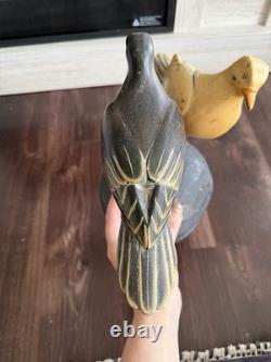 Hand Carved Wooden Painted Pair Of Pigeons 15 Folk Art Outsider