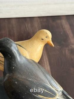 Hand Carved Wooden Painted Pair Of Pigeons 15 Folk Art Outsider