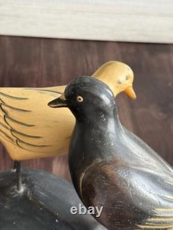 Hand Carved Wooden Painted Pair Of Pigeons 15 Folk Art Outsider