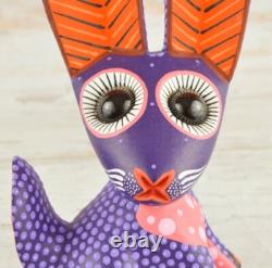 Hand-Carved Wooden Rabbit Alebrije Oaxacan Folk Art Signed 7.8