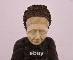 Hand Carved Wooden Statue Woman Bruges Brugge Lace Maker Folk Art Exquisite Face