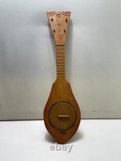 Hand Carved Wooden Tahitian Ukulele Polynesian Banjo Folk Art String Instrument
