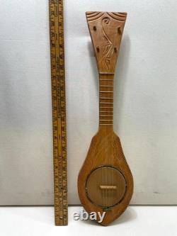 Hand Carved Wooden Tahitian Ukulele Polynesian Banjo Folk Art String Instrument