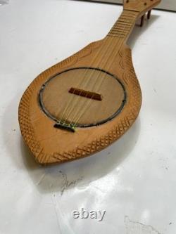 Hand Carved Wooden Tahitian Ukulele Polynesian Banjo Folk Art String Instrument