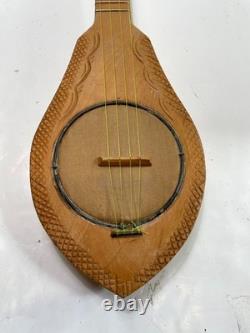 Hand Carved Wooden Tahitian Ukulele Polynesian Banjo Folk Art String Instrument