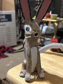 Hand Carved and Painted Wooden Bunny Sculpture by David Alvarez