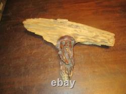 Hand Carved driftwood artist signed Old bearded Man wood Spirits folk art