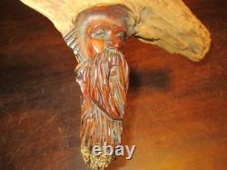 Hand Carved driftwood artist signed Old bearded Man wood Spirits folk art