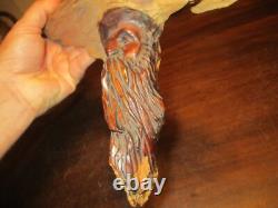 Hand Carved driftwood artist signed Old bearded Man wood Spirits folk art