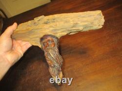 Hand Carved driftwood artist signed Old bearded Man wood Spirits folk art