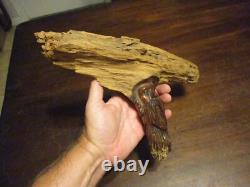 Hand Carved driftwood artist signed Old bearded Man wood Spirits folk art