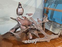 Hand Carved/painted Quail Folk Art Birds On driftwood Upper Cumberland Bilerby