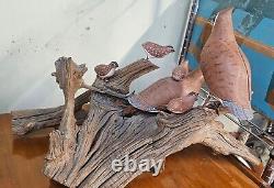 Hand Carved/painted Quail Folk Art Birds On driftwood Upper Cumberland Bilerby