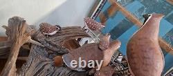 Hand Carved/painted Quail Folk Art Birds On driftwood Upper Cumberland Bilerby