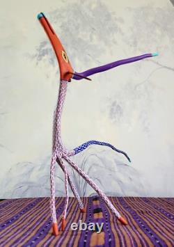 Hand-carved Cedar Folk Art Long Tailed Unicorn
