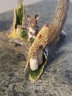 Hand carved Deer Antler Morel Mushroom/Mouse Rotting log Shed Carving Folk Art
